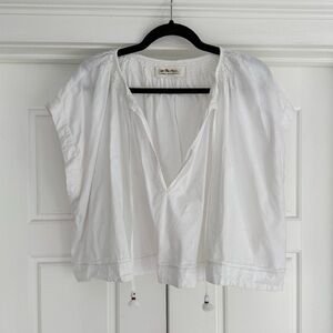 We the Free White Cotton Short Sleeve Tassel Blouse - XS